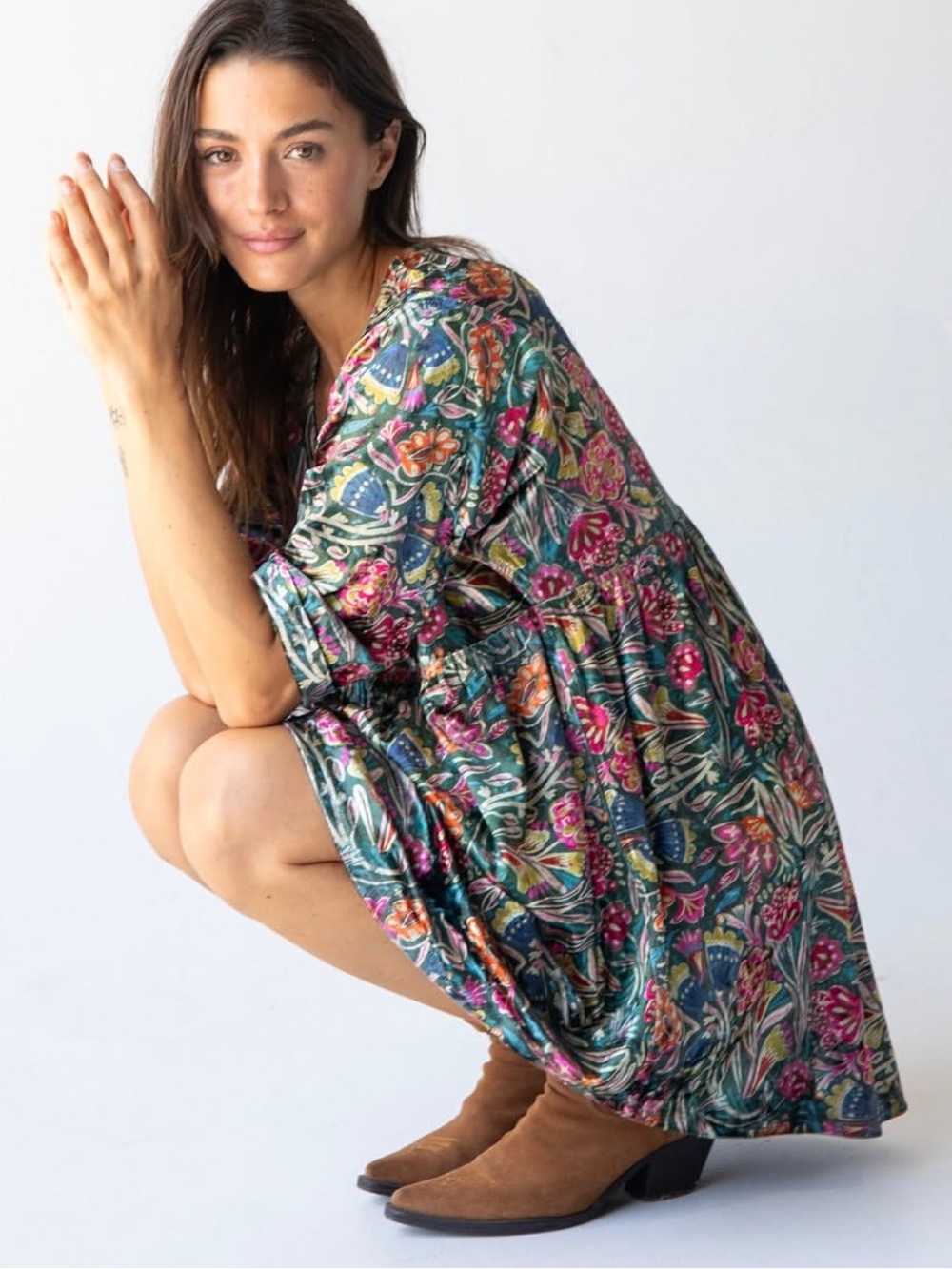 Natural Life Floral Velvet Tunic Mini Dress